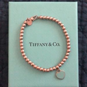 Tiffany&Co. Authentic Blue Heart Tag Bead Bracelet 6.75” Sterling Silver EUC.